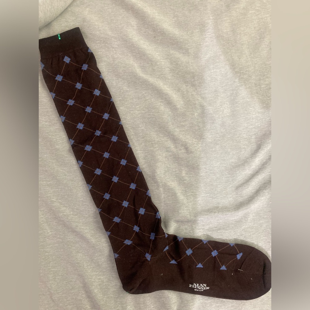 Alan Flusser Brown Dress Sock with Blue Diamond Pattern
